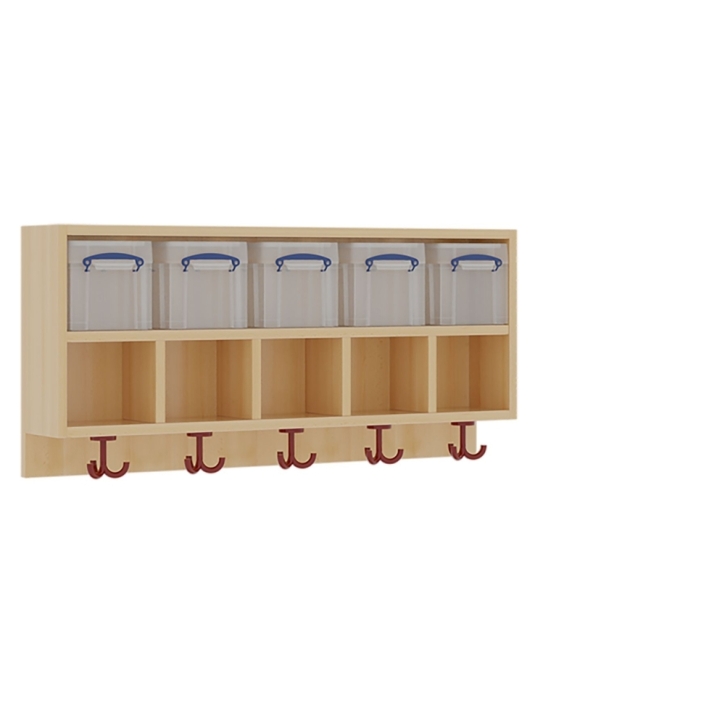 Mützenablage 2-reihig mit Kunststoffboxen, 5 Plätze, B/H/T 100 x 46 x 27 cm