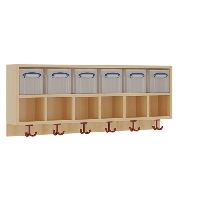 Mützenablage 2-reihig mit Kunststoffboxen, 6 Plätze, B/H/T 120 x 46 x 27 cm