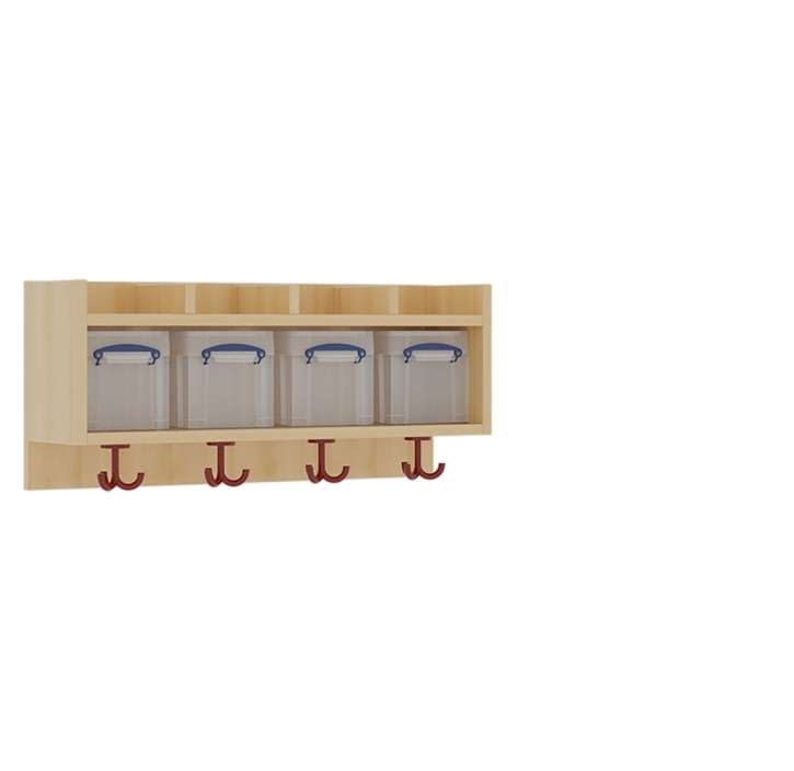 Mützenablage 1,5-reihig mit Kunststoffboxen, 4 Plätze, B/H/T 80 x 34,5 x 27 cm