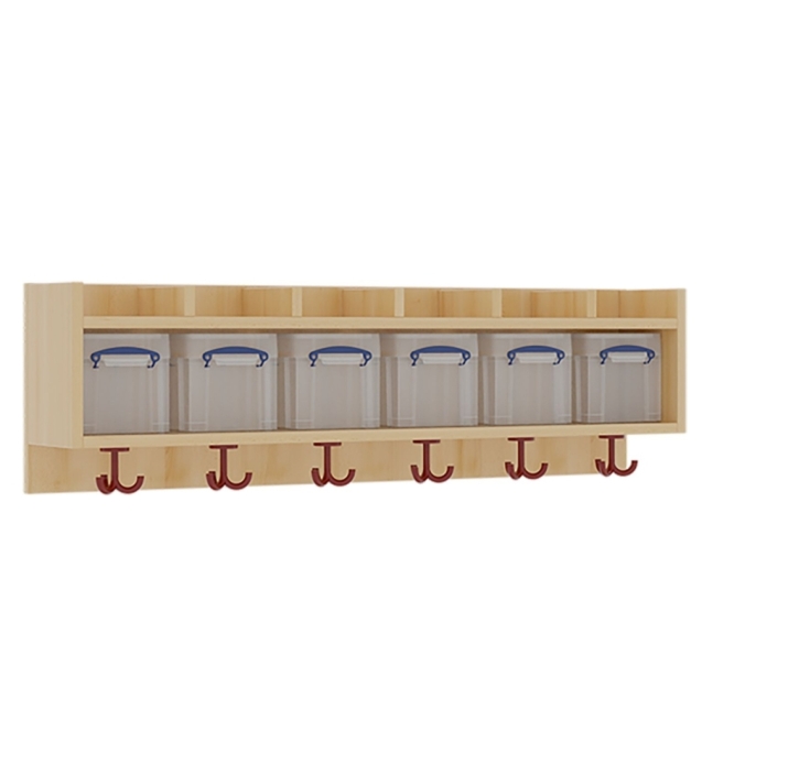 Mützenablage 1,5-reihig mit Kunststoffboxen, 6 Plätze, B/H/T 120 x 34,5 x 27 cm