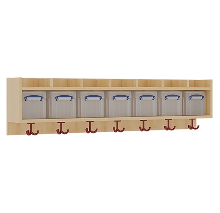 Mützenablage 1,5-reihig mit Kunststoffboxen, 7 Plätze, B/H/T 140 x 34,5 x 27 cm
