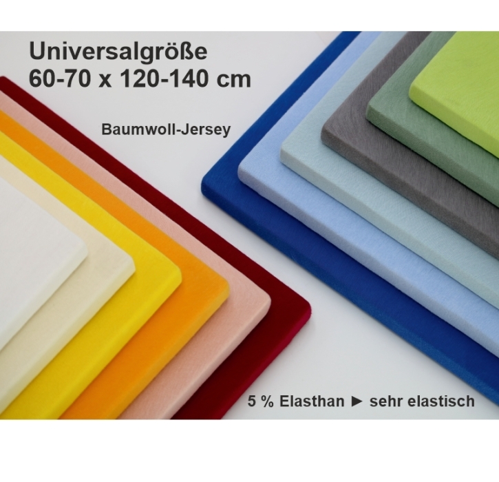Spannbettlaken Baumwoll-Jersey, Universalgröße 60-70 x 120-140 cm (aus 12 Farben wählen)