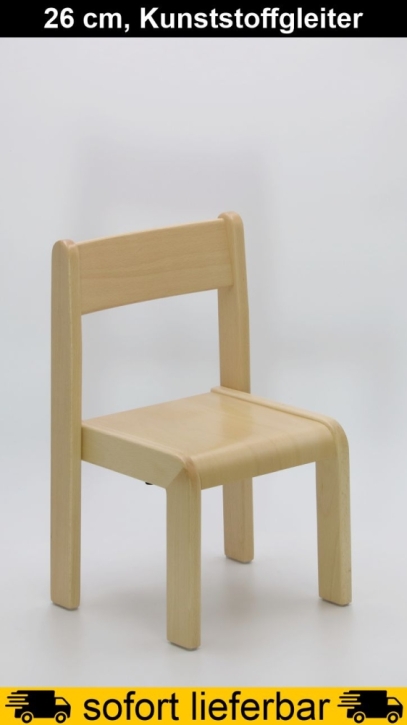 Stapelstuhl TIM, Buche massiv, Sitzhöhe 26 cm, Kunststoffgleiter