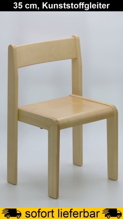 Stapelstuhl TIM, Buche massiv, Sitzhöhe 35 cm, Kunststoffgleiter