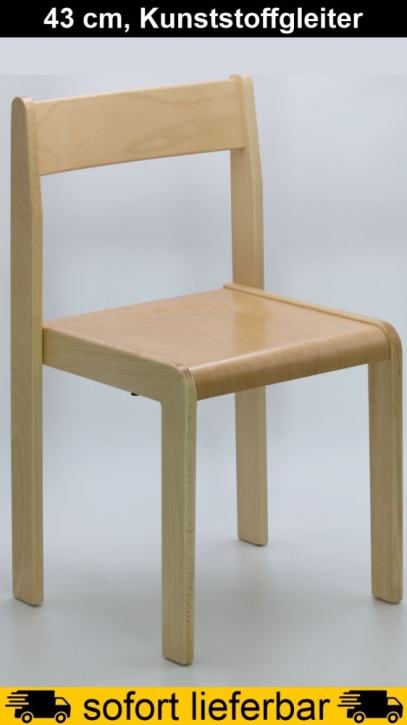 Stapelstuhl TIM, Buche massiv, Sitzhöhe 43 cm, Kunststoffgleiter