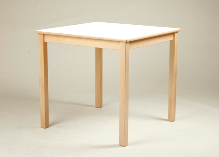 Quadrat-Tisch 60×60 cm, Tischplatte HPL WEISS, geschweifte Zarge