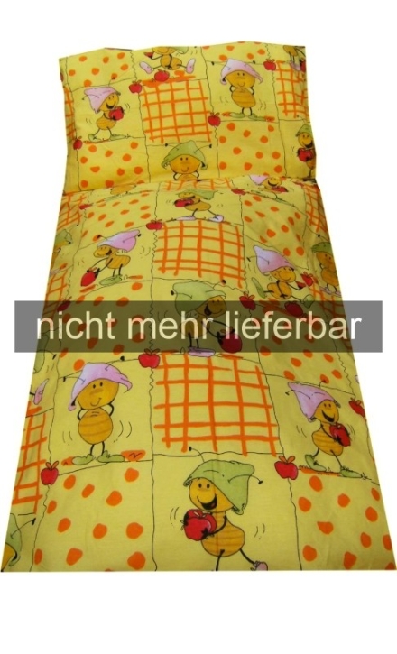 AUSVERKAUFT Bettwäsche "Ameise gelb", Baumwolle, Garnitur 40x60 + 100x135 cm, Knopfleiste