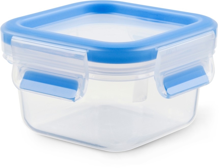 Clip&Close Frischhaltedose aus Kunststoff, quadratisch, Transparent/Blau, 0,2 Liter
