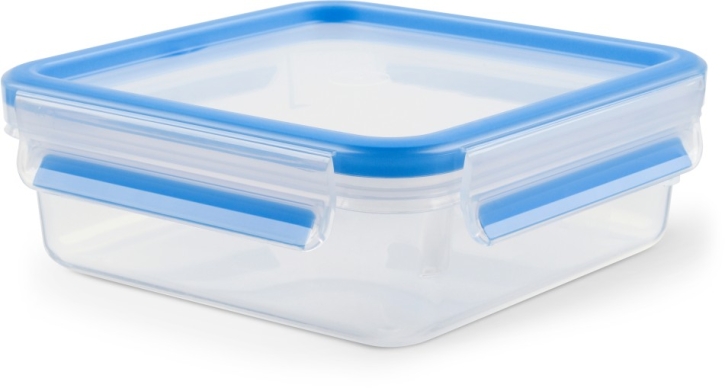 Clip&Close Frischhaltedose aus Kunststoff, quadratisch, Transparent/Blau, 0,85 Liter