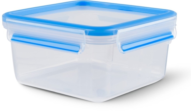 Clip&Close Frischhaltedose aus Kunststoff, quadratisch, Transparent/Blau, 1,3 Liter
