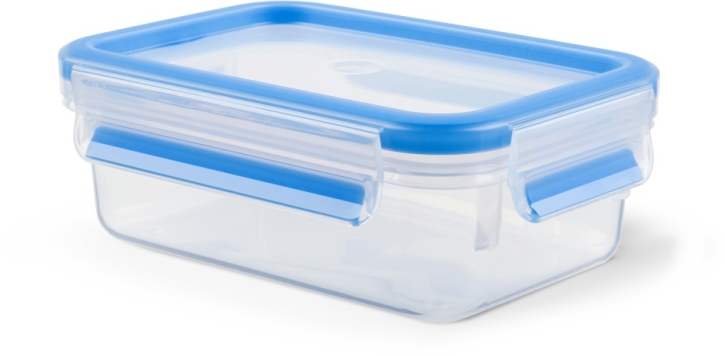 Clip&Close Frischhaltedose aus Kunststoff, Klassikformat, rechteckig, Transparent/Blau, 0,55 Liter