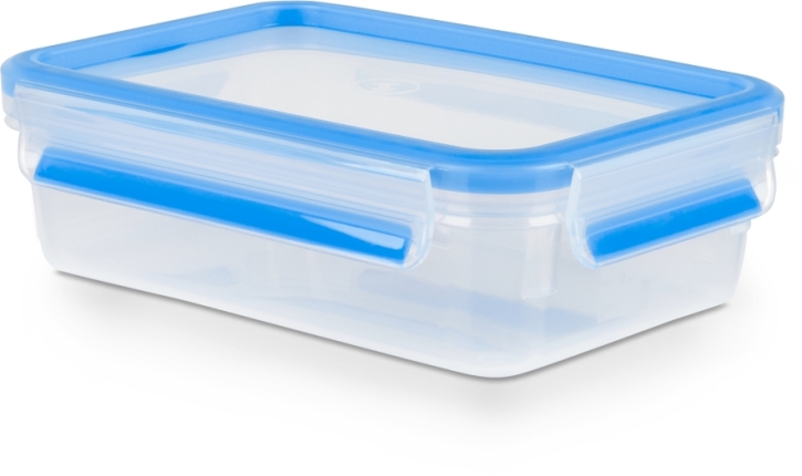 Clip&Close Frischhaltedose aus Kunststoff, Klassikformat, rechteckig, Transparent/Blau, 0,8 Liter