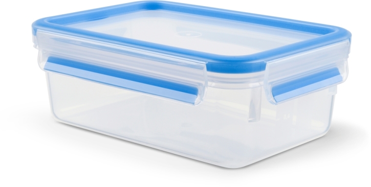 Clip&Close Frischhaltedose aus Kunststoff, Klassikformat, rechteckig, Transparent/Blau, 1,0 Liter