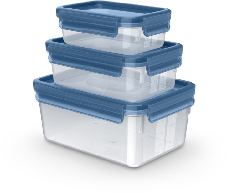 Clip&Close ECO 3er Set, Transparent/Blau