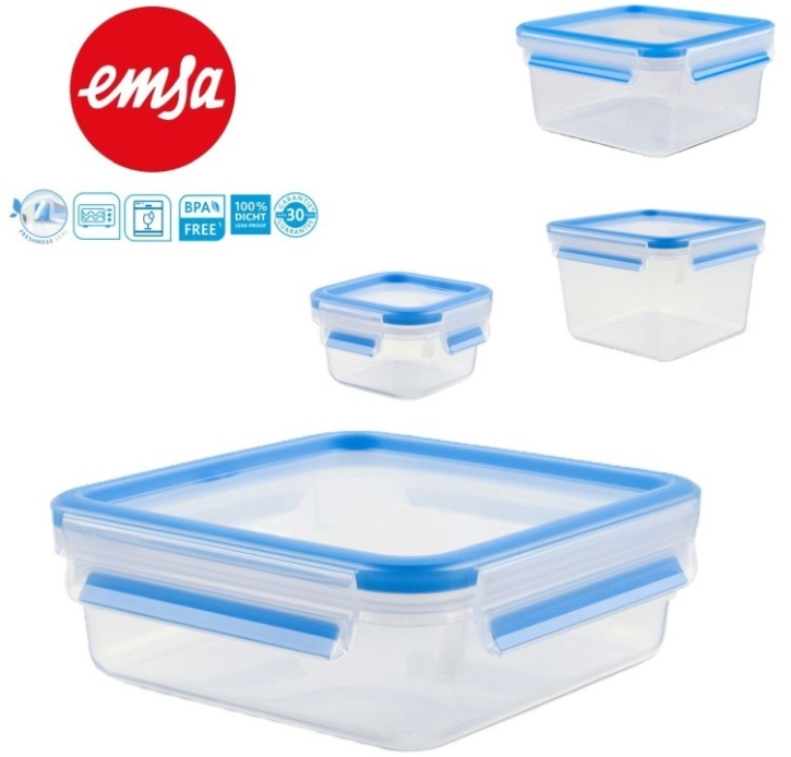 Clip&Close Frischhaltedose aus Kunststoff, quadratisch, Transparent/Blau