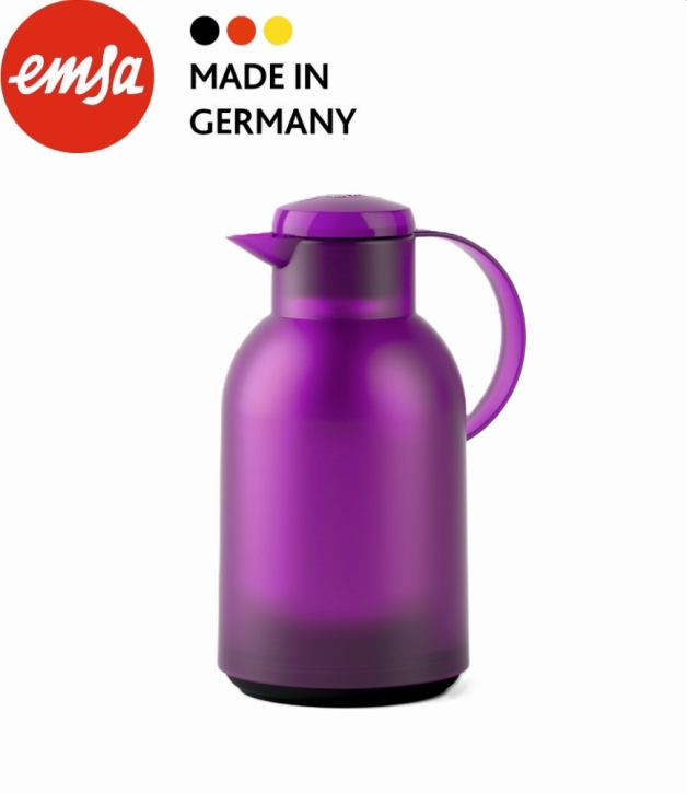 Isolierkanne 1,5 Liter, Glaseinsatz, Polypropylen, öffnen per Knopfdruck aubergine