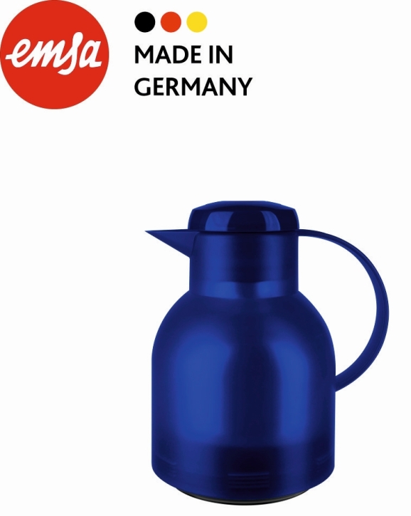 Isolierkanne 1,00 Liter, blau, Glaseinsatz, Polypropylen, Knopfdruck-Öffnung