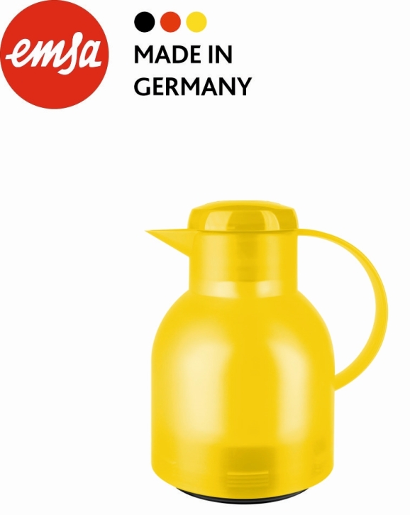 Isolierkanne 1,00 Liter, gelb, Glaseinsatz, Polypropylen, Knopfdruck-Öffnung