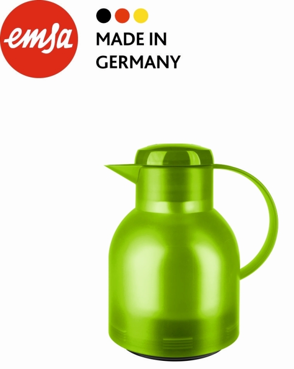 Isolierkanne 1,00 Liter, hellgrün, Glaseinsatz, Polypropylen, Knopfdruck-Öffnung