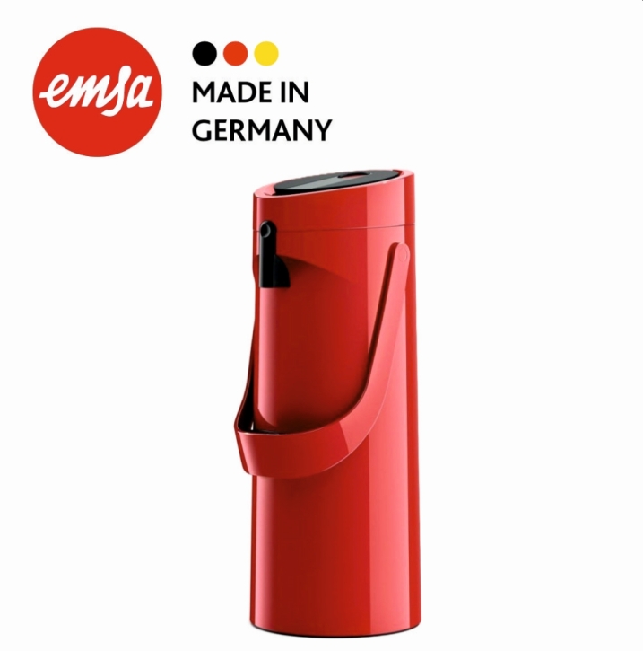 Pump-Isolierkanne 1,9 Liter, drehbarer Fuß, doppelwandiger Vakuum-Glaskolben, rot