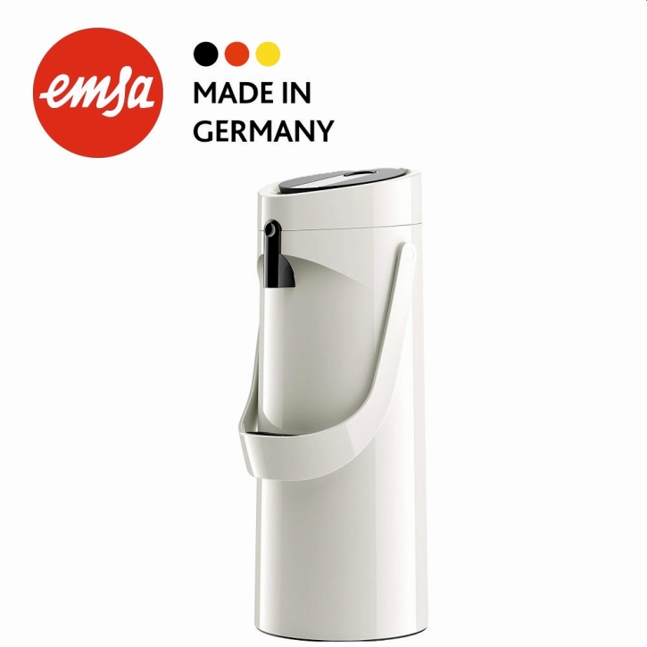 Pump-Isolierkanne 1,9 Liter, drehbarer Fuß, doppelwandiger Vakuum-Glaskolben, weiß