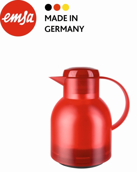 Isolierkanne 1,00 Liter, rot, Glaseinsatz, Polypropylen, Knopfdruck-Öffnung