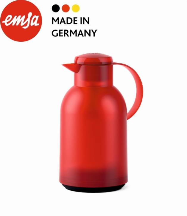 Isolierkanne 1,5 Liter, Glaseinsatz, Polypropylen, öffnen per Knopfdruck rot