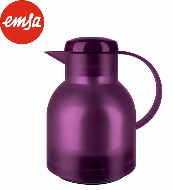 Isolierkanne 1,00 Liter, Aubergine, Glaseinsatz, Polypropylen, Knopfdruck-Öffnung