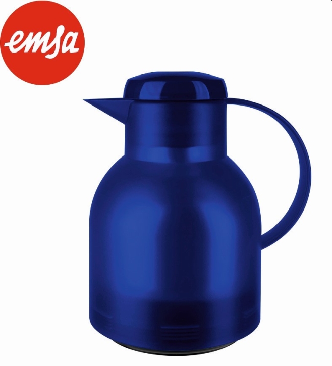 Isolierkanne 1,00 Liter, BLAU, Glaseinsatz, Polypropylen, Knopfdruck-Öffnung