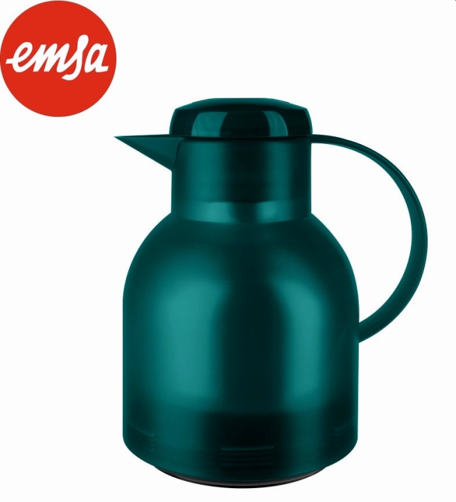 Isolierkanne 1,00 Liter, Türkis, Glaseinsatz, Polypropylen, Knopfdruck-Öffnung