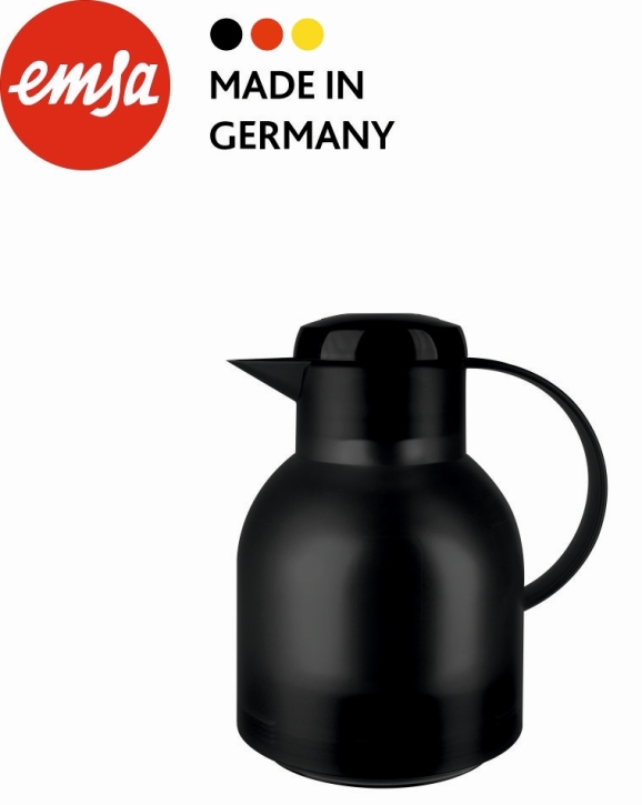 Isolierkanne 1,00 Liter, schwarz, Glaseinsatz, Polypropylen, Knopfdruck-Öffnung