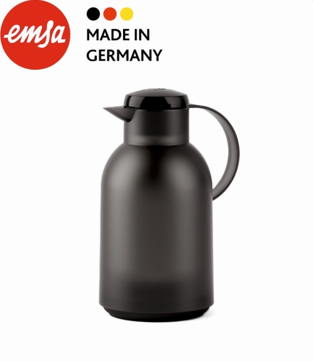 Isolierkanne 1,5 Liter, Glaseinsatz, Polypropylen, öffnen per Knopfdruck schwarz