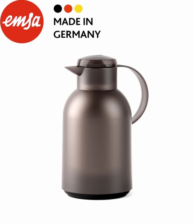 Isolierkanne 1,5 Liter, Glaseinsatz, Polypropylen, öffnen per Knopfdruck taupe