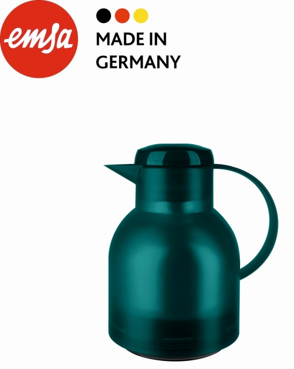 Isolierkanne 1,00 Liter, türkis, Glaseinsatz, Polypropylen, Knopfdruck-Öffnung