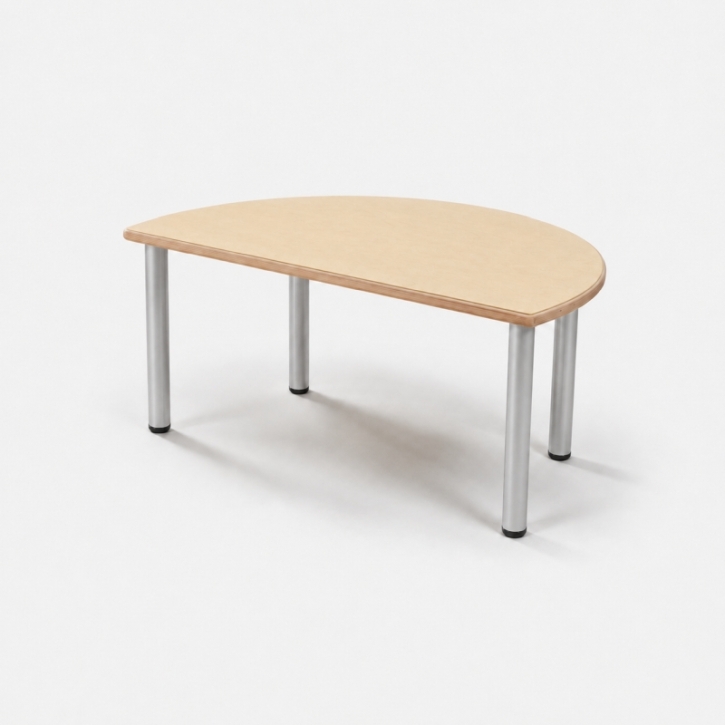Zargenloser Halbrundtisch 120x60 cm, Platte 25mm Buche Multiplex mit HPL, Metallbeine ohne Rollen