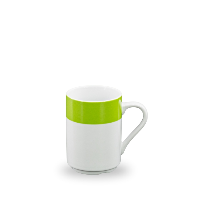 Porzellanserie COLORATA - Henkelbecher 290 ml mit grünem Rand