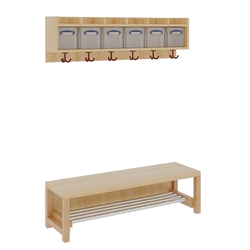 Komplettgarderobe ohne Stütze, 6 Plätze, B/H/T 120×130/158×35 cm (Ausführung wählen) Komplettgarderobe ohne Stütze, 6 Plätze, B/H/T 120×130/158×35 cm (Ausführung wählen)