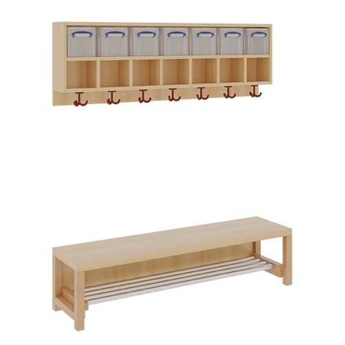 Komplettgarderobe ohne Stütze, 7 Plätze, B/H/T 140×158×35 cm (Ausführung wählen)