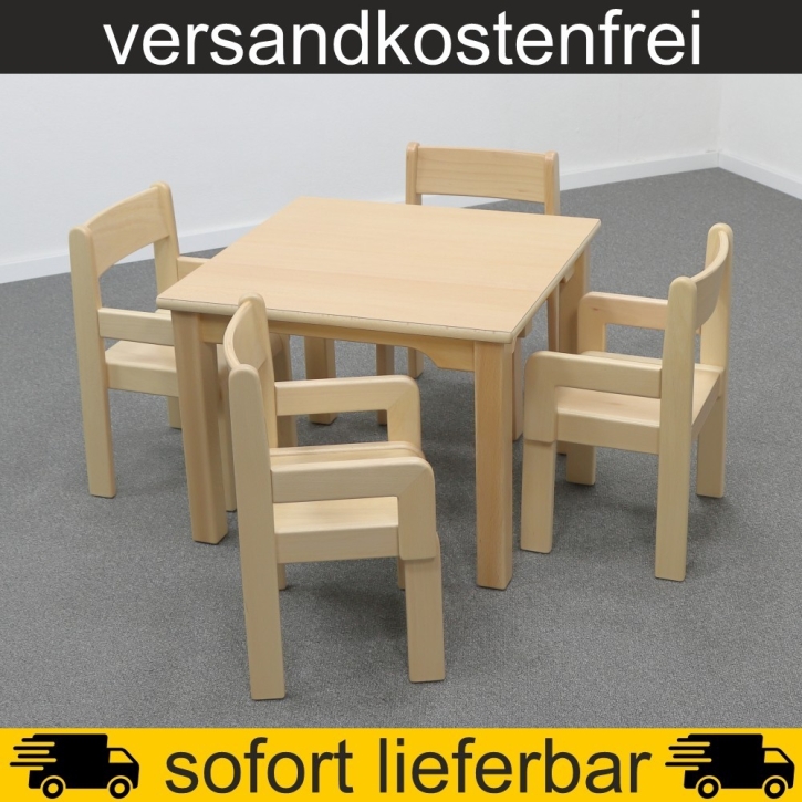 Quadrattisch 60x60 cm Höhe 46 cm HPL Weiß + 4 Armlehnen-Typ2-Stühle Tim Sitzhöhe 26 cm, Filzgleiter Quadrattisch 60x60 cm Höhe 46 cm HPL Weiß + 4 Armlehnen-Typ2-Stühle Tim Sitzhöhe 26 cm, Filzgleiter