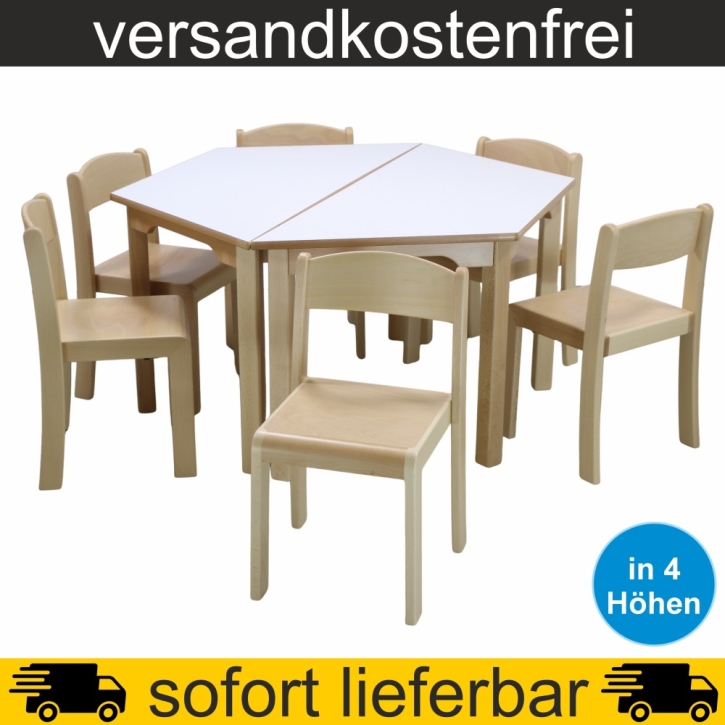 Stuhl-Tisch-Sparset - 2 Stück Trapeztisch 120x60x60 cm + 6 Stapelstühle nach Wahl, Tischplatte Weiß