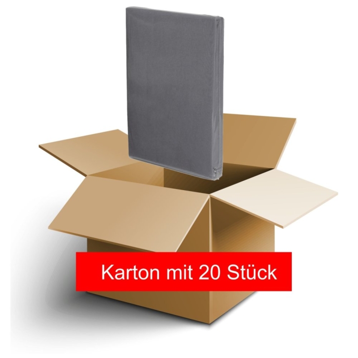 Karton mit 20 Spannbettlaken aus Baumwolle, Universalgröße 60x120 bis 70x140 cm, Farbe 12012 grau