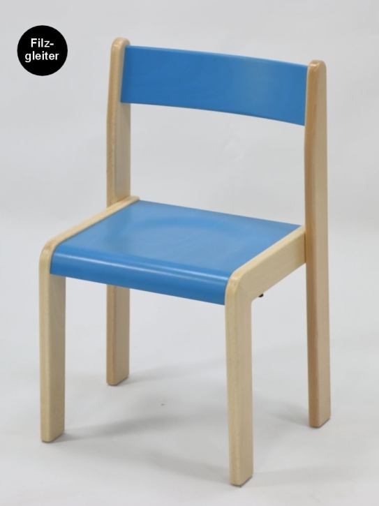 Stuhl Tim mit hellblauer Rückenlehne und Sitzfläche, Sitzhöhe 26 cm, Filzgleiter