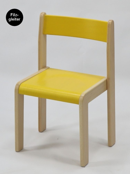Stuhl Tim mit gelber Rückenlehne und Sitzfläche, Sitzhöhe 26 cm, Filzgleiter