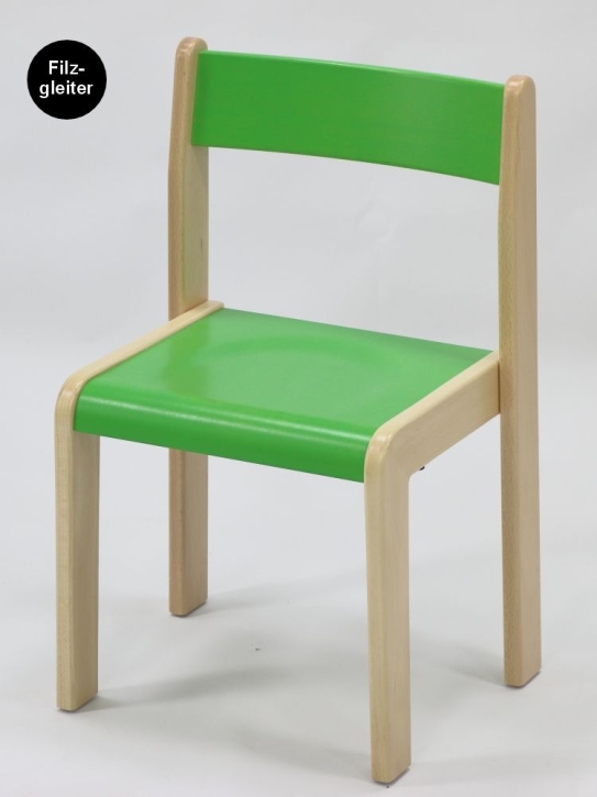 Stuhl Tim mit hellgrüner Rückenlehne und Sitzfläche, Sitzhöhe 26 cm, Filzgleiter