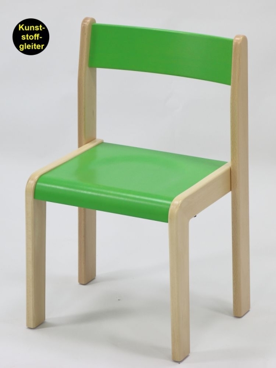 Stuhl Tim mit hellgrüner Rückenlehne und Sitzfläche, Sitzhöhe 26 cm, Kunststoffgleiter