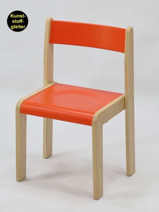 Stuhl Tim mit oranger Rückenlehne und Sitzfläche, Sitzhöhe 26 cm, Kunststoffgleiter