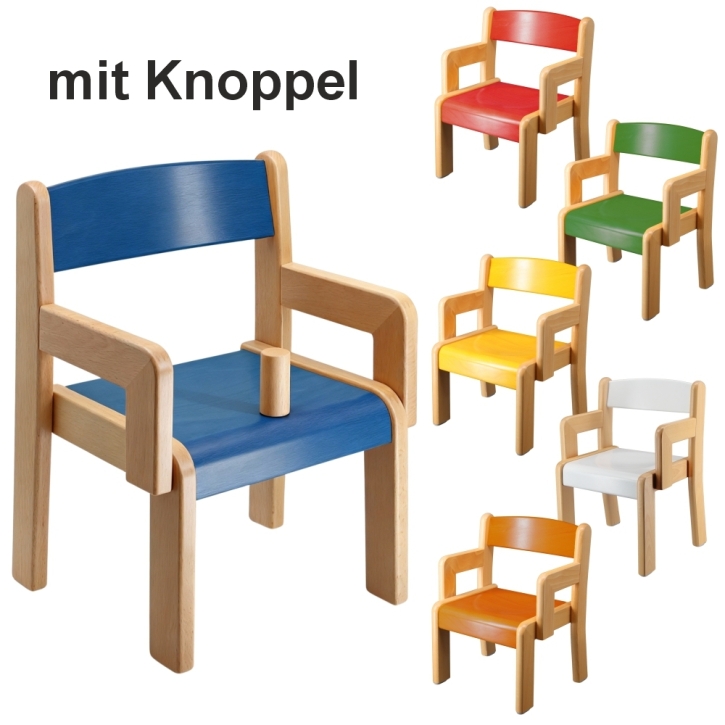 Stuhl Finn mit Armlehnen Typ 2 und Knoppel, mit farbiger Sitzfläche und Rückenlehne