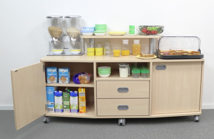 Frühstückstheke mit 6 Rollen oder 6 Füßen, 152 x 62/82 x 50 cm
