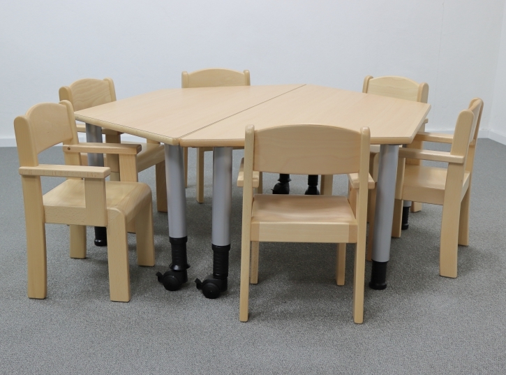 Zargenloser Trapeztisch 120x60x60 cm, höhenverstellbar, optional mobil