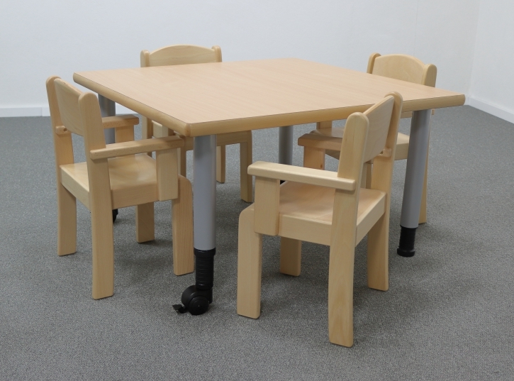 Zargenloser Quadrattisch 80x80 cm, höhenverstellbar, optional mobil